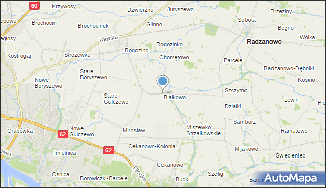 mapa Białkowo, Białkowo gmina Radzanowo na mapie Targeo