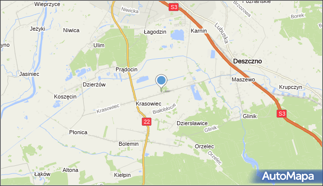 mapa Białobłocie, Białobłocie gmina Deszczno na mapie Targeo