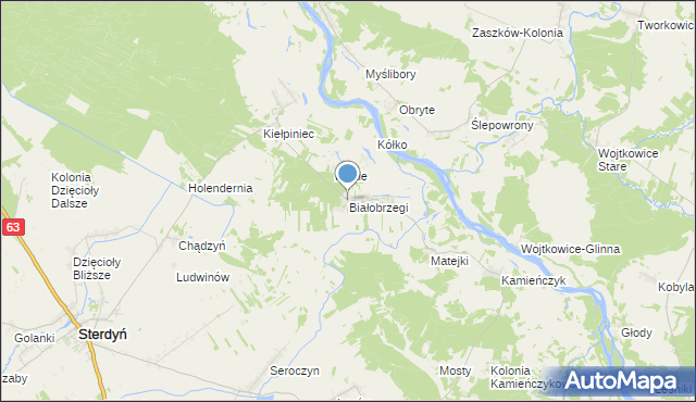 mapa Białobrzegi, Białobrzegi gmina Sterdyń na mapie Targeo