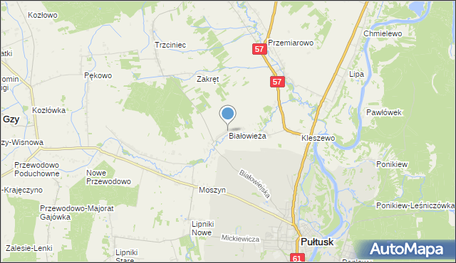 mapa Białowieża, Białowieża gmina Pułtusk na mapie Targeo