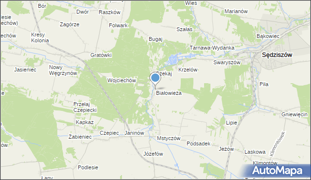 mapa Białowieża, Białowieża gmina Sędziszów na mapie Targeo
