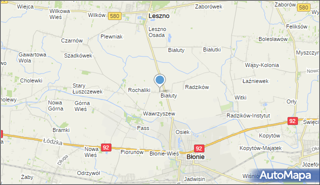 mapa Białuty, Białuty gmina Błonie na mapie Targeo
