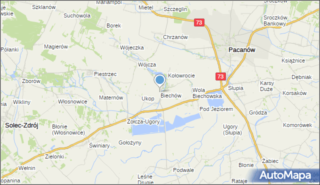 mapa Biechów, Biechów gmina Pacanów na mapie Targeo