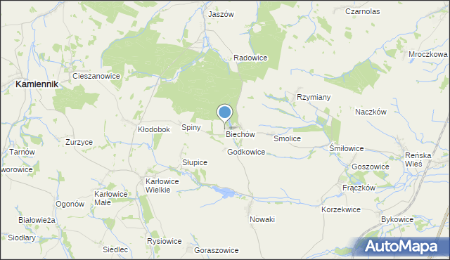 mapa Biechów, Biechów gmina Pakosławice na mapie Targeo