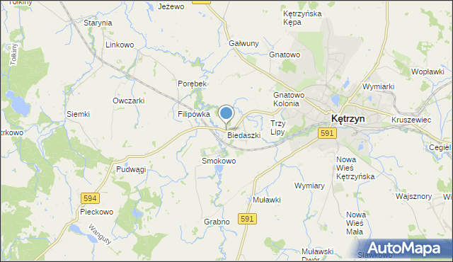 mapa Biedaszki, Biedaszki gmina Kętrzyn na mapie Targeo