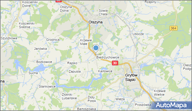 mapa Biedrzychowice, Biedrzychowice gmina Olszyna na mapie Targeo