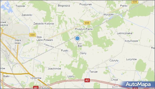 mapa Biel, Biel gmina Siedlce na mapie Targeo