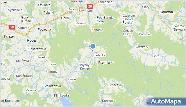 mapa Bielanka, Bielanka gmina Gorlice na mapie Targeo