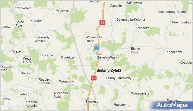 mapa Bielany-Wąsy, Bielany-Wąsy na mapie Targeo
