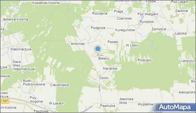 mapa Bielany, Bielany gmina Ciepielów na mapie Targeo