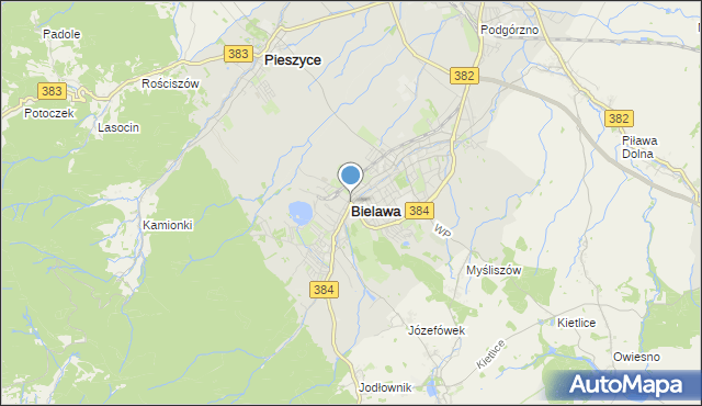 mapa Bielawa, Bielawa powiat dzierżoniowski na mapie Targeo