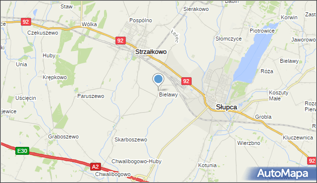 mapa Bielawy, Bielawy gmina Strzałkowo na mapie Targeo