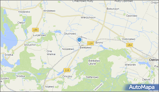 mapa Bielejewo, Bielejewo gmina Ostroróg na mapie Targeo
