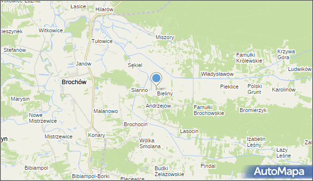 mapa Bieliny, Bieliny gmina Brochów na mapie Targeo