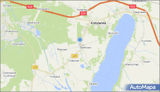 mapa Bielkowo, Bielkowo gmina Kobylanka na mapie Targeo