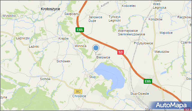 mapa Bielowice, Bielowice gmina Krotoszyce na mapie Targeo