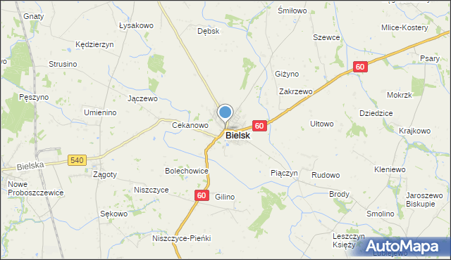 mapa Bielsk, Bielsk powiat płocki na mapie Targeo