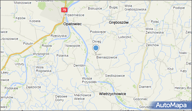 mapa Bieniaszowice, Bieniaszowice na mapie Targeo