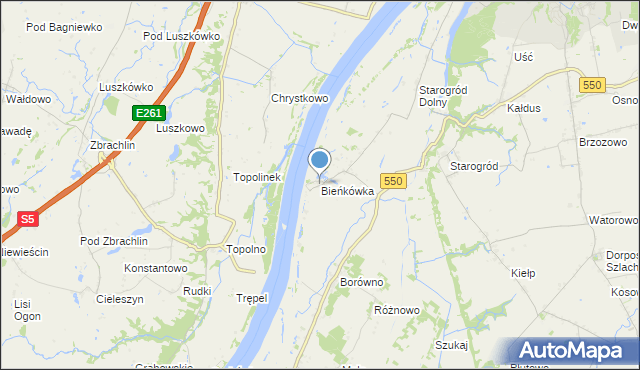 mapa Bieńkówka, Bieńkówka gmina Chełmno na mapie Targeo