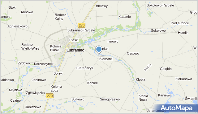 mapa Biernatki, Biernatki gmina Lubraniec na mapie Targeo
