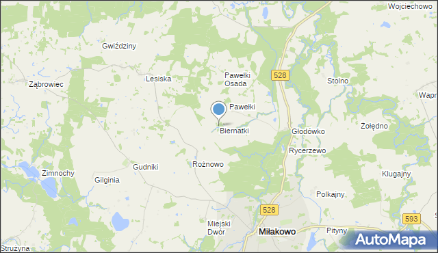 mapa Biernatki, Biernatki gmina Miłakowo na mapie Targeo