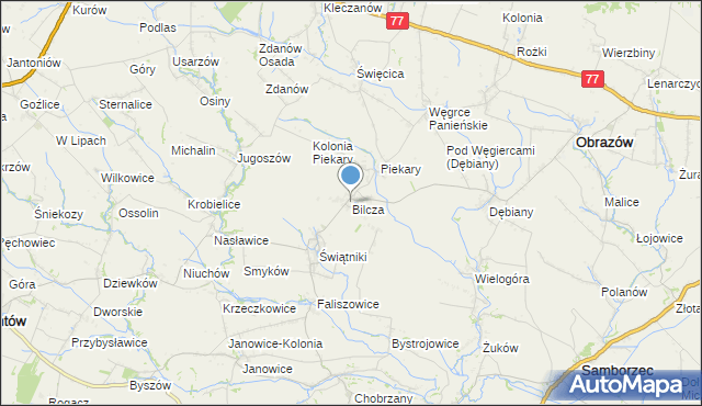 mapa Bilcza, Bilcza gmina Obrazów na mapie Targeo