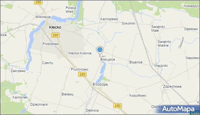 mapa Biskupice, Biskupice gmina Kłecko na mapie Targeo