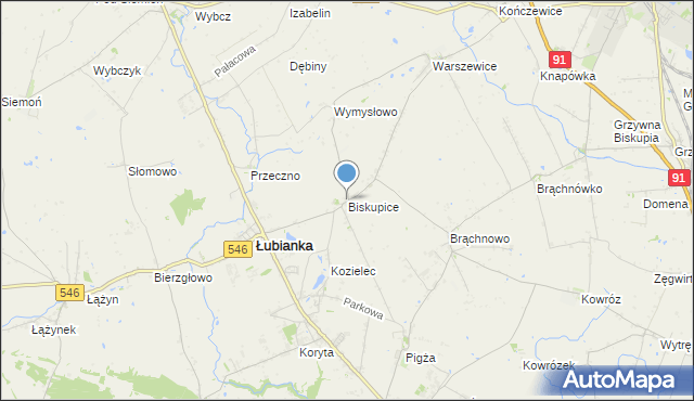 mapa Biskupice, Biskupice gmina Łubianka na mapie Targeo