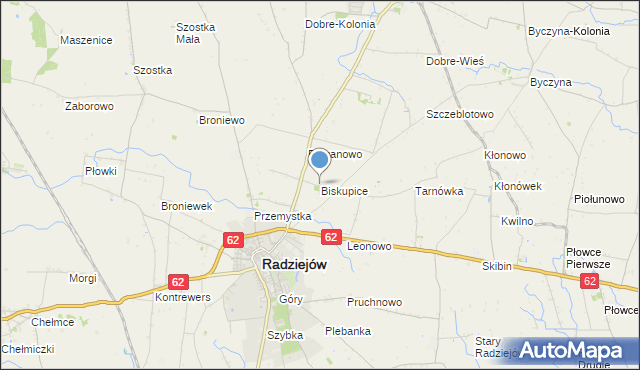mapa Biskupice, Biskupice gmina Radziejów na mapie Targeo