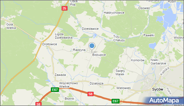 mapa Biskupice, Biskupice gmina Syców na mapie Targeo