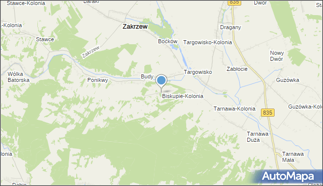 mapa Biskupie-Kolonia, Biskupie-Kolonia gmina Wysokie na mapie Targeo