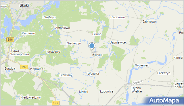 mapa Bliżyce, Bliżyce gmina Skoki na mapie Targeo