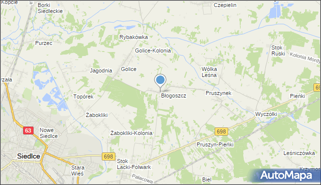 mapa Błogoszcz, Błogoszcz na mapie Targeo