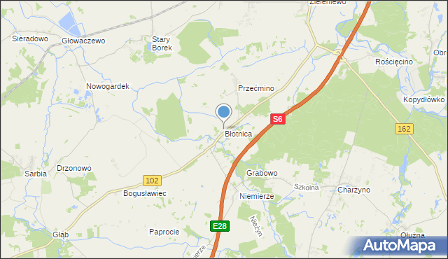 mapa Błotnica, Błotnica gmina Kołobrzeg na mapie Targeo