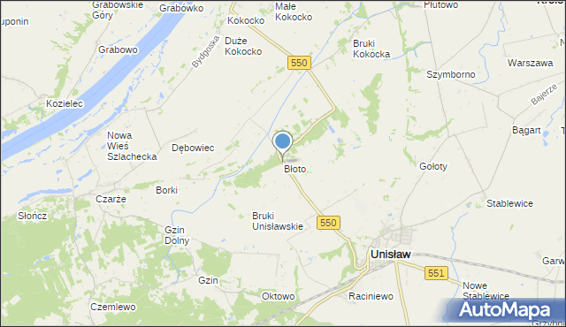 mapa Błoto, Błoto gmina Unisław na mapie Targeo