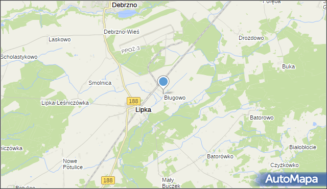 mapa Bługowo, Bługowo gmina Lipka na mapie Targeo