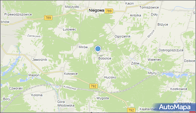 mapa Bobolice, Bobolice gmina Niegowa na mapie Targeo
