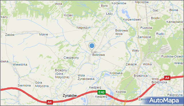 mapa Bobrowa, Bobrowa gmina Żyraków na mapie Targeo