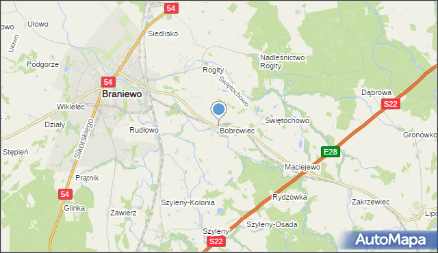 mapa Bobrowiec, Bobrowiec gmina Braniewo na mapie Targeo