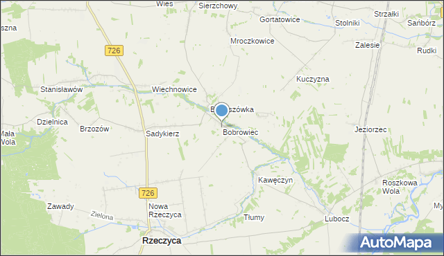 mapa Bobrowiec, Bobrowiec gmina Rzeczyca na mapie Targeo