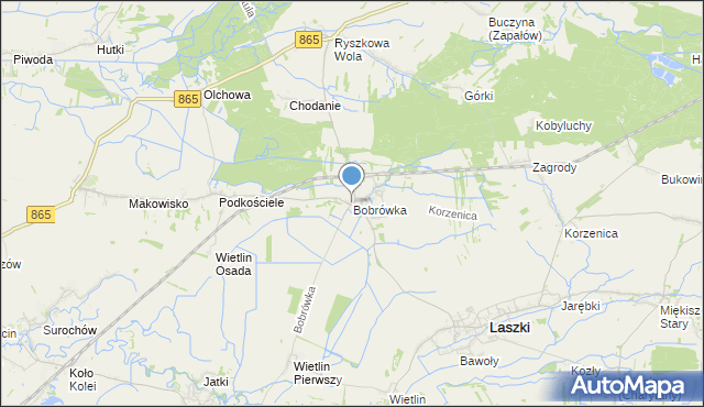mapa Bobrówka, Bobrówka gmina Laszki na mapie Targeo