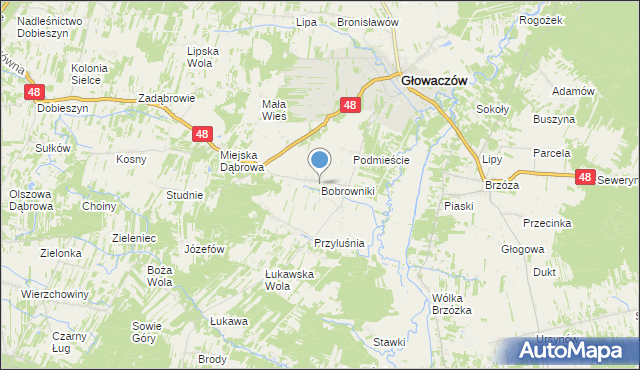 mapa Bobrowniki, Bobrowniki gmina Głowaczów na mapie Targeo