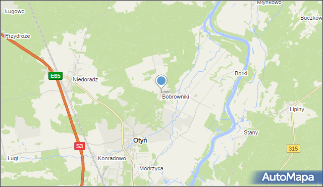 mapa Bobrowniki, Bobrowniki gmina Otyń na mapie Targeo