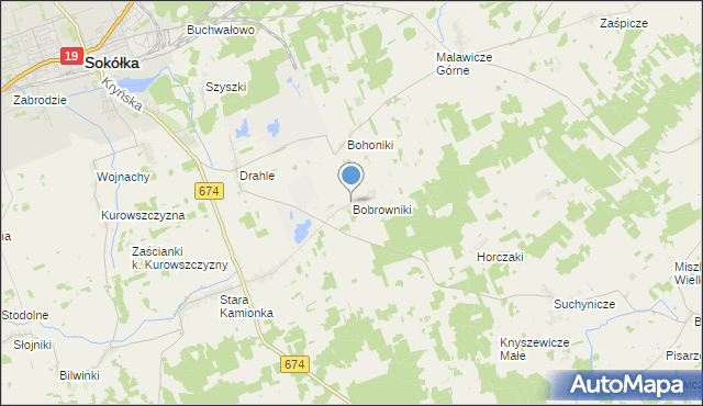 mapa Bobrowniki, Bobrowniki gmina Sokółka na mapie Targeo