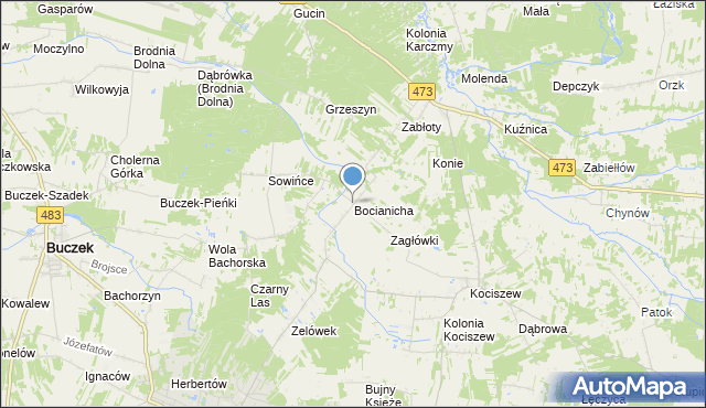 mapa Bocianicha, Bocianicha na mapie Targeo