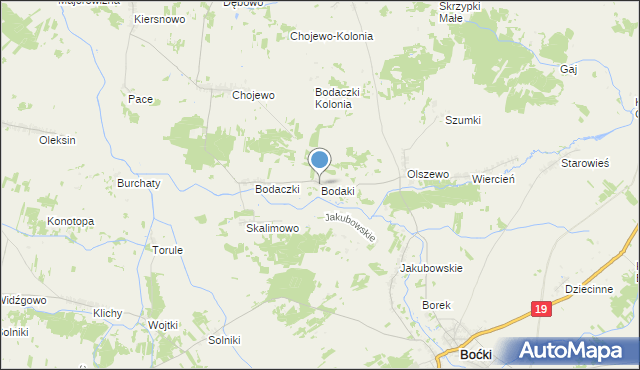 mapa Bodaki, Bodaki gmina Boćki na mapie Targeo