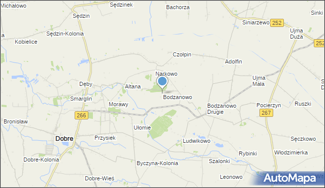 mapa Bodzanowo, Bodzanowo gmina Dobre na mapie Targeo