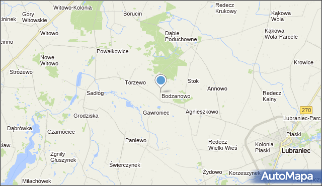 mapa Bodzanowo, Bodzanowo gmina Lubraniec na mapie Targeo