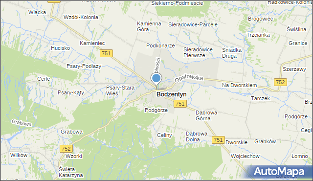 mapa Bodzentyn, Bodzentyn na mapie Targeo