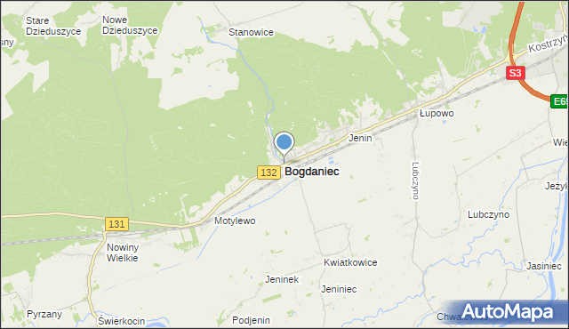 mapa Bogdaniec, Bogdaniec powiat gorzowski na mapie Targeo